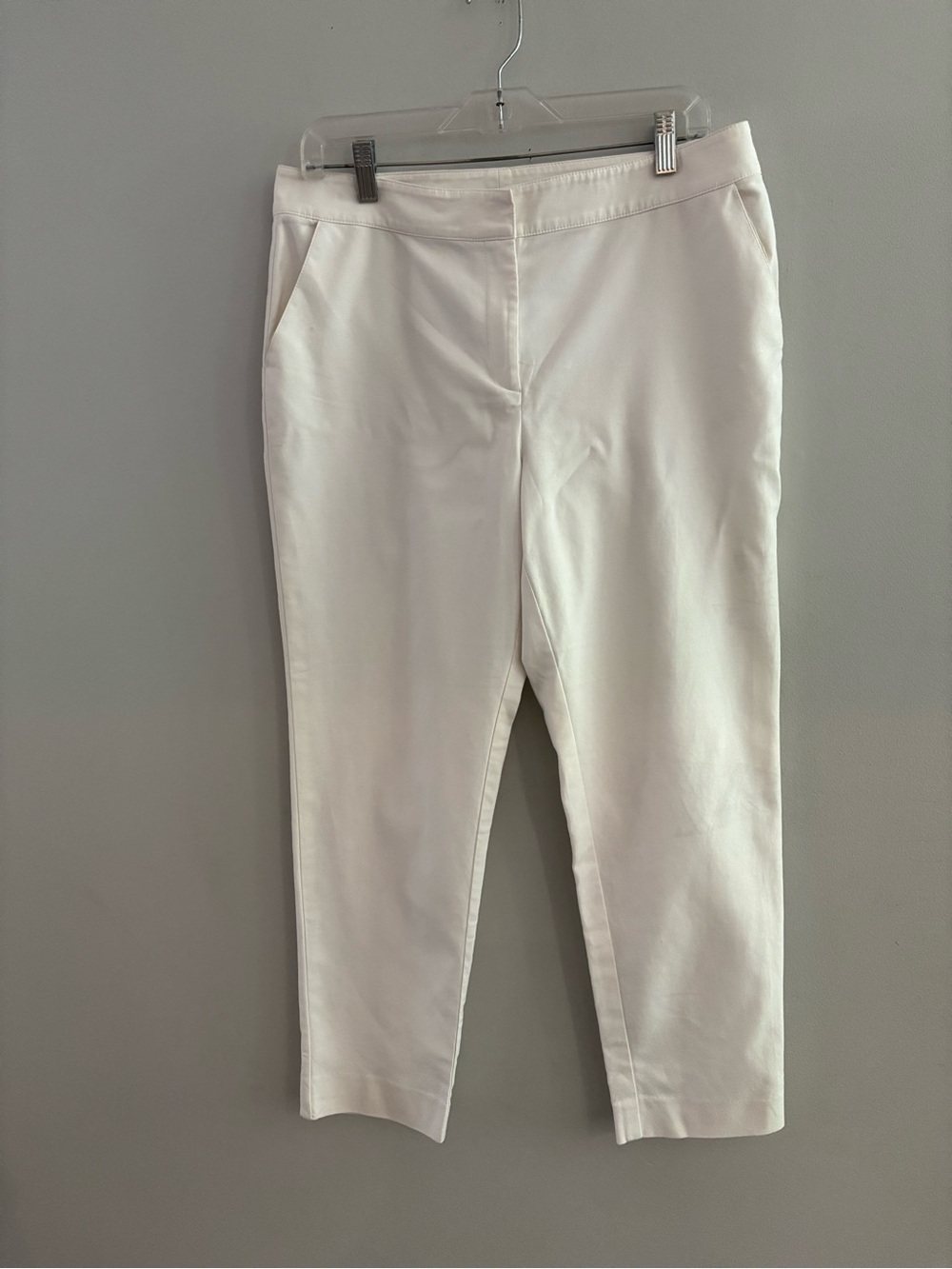 St. John White Tailored Ankle Trousers Flat Front Stretch Dress Pants Luxury 10